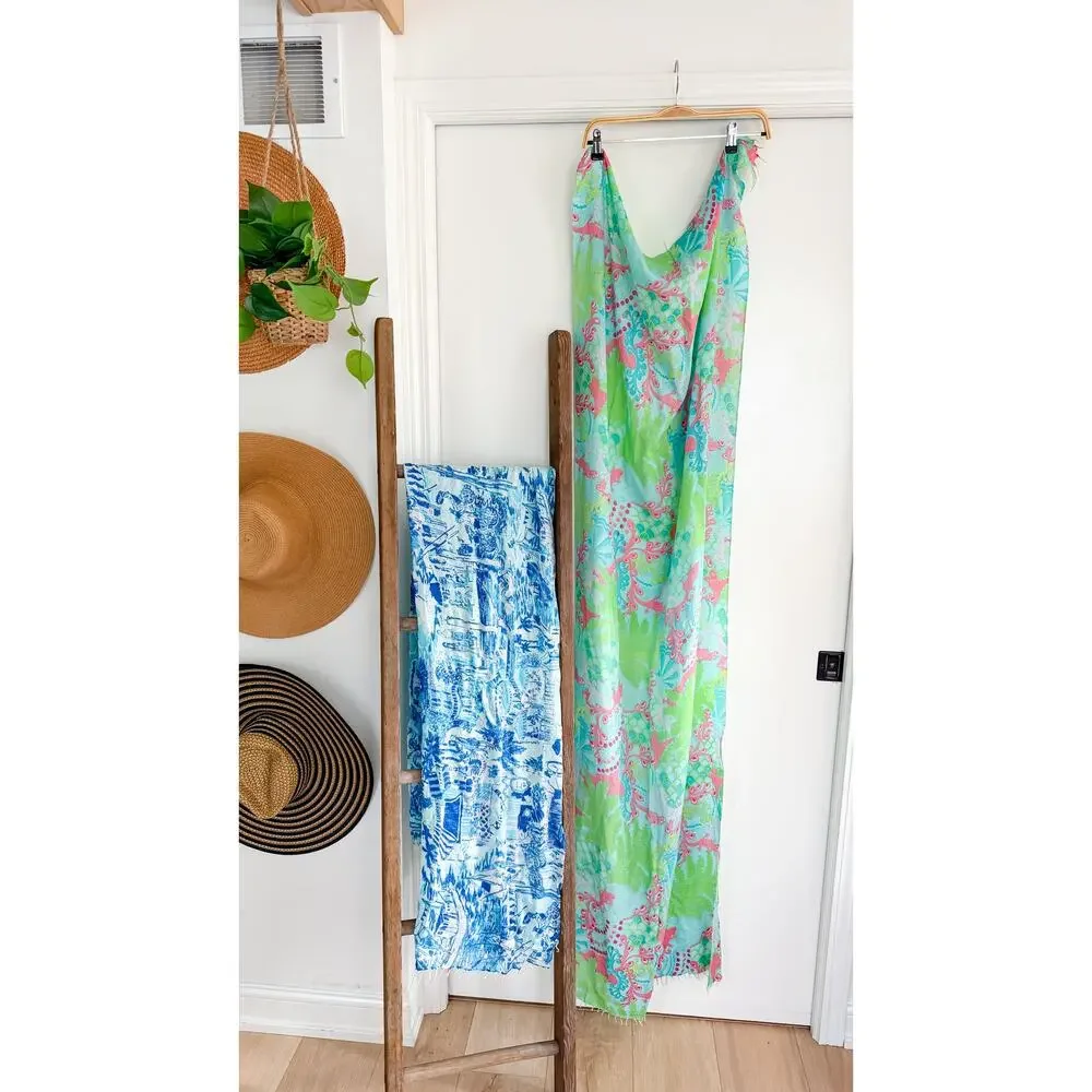 Lilly Pulitzer Silk & Cashmere Blue White Fresh Catch Print Scarf